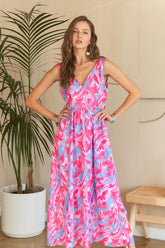 ADORA Abstract Floral V-Neck Maxi Dress OutfitFlow